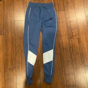 nike blue/slate grey vintage y2k sweatpants with white trim, extra small nwot